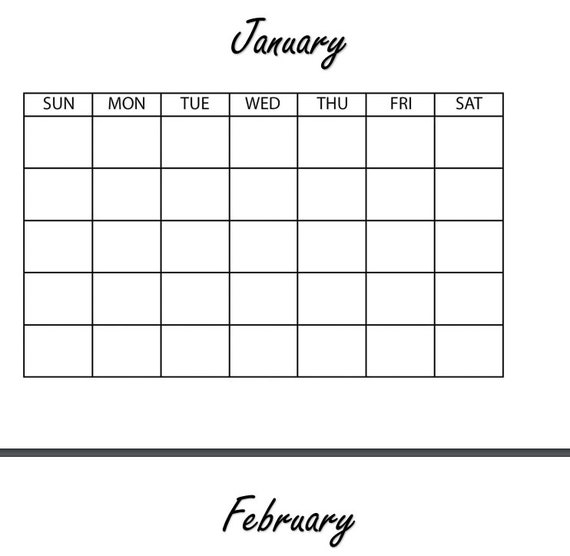 Simple Blank Calendar Instant Download PDF Calendar - Etsy