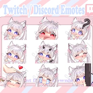 Pacote de adesivos de emote de anime de menina gata fofa chibi gatinha twitch/discord