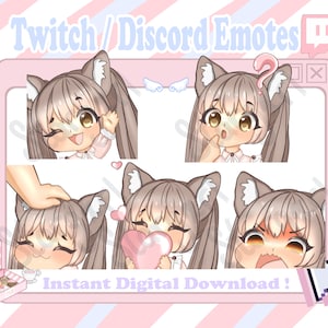Cute Chibi Kitty Cat Anime Girl Twitch / Discord Emote Pack Cat Girl Emote Pack