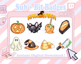 Halloween Twitch Sub / Bit Badges / Emotes for Twitch Streamers / Discord / Cute Halloween Emotes / Cute Halloween Badges