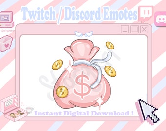 Pink Money Bag Twitch Emote for Donations / Donate Emote for Streamers / Streams / Cute Money Emote