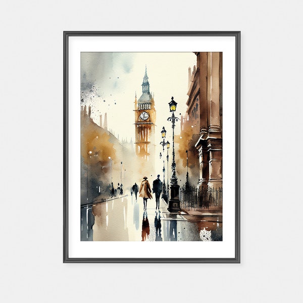 London Watercolor, London Printable Art, Digital Download Art