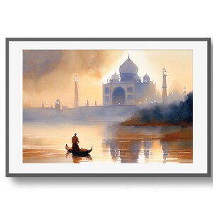 Taj Mahal Morning, Printable Watercolor Art, India Art, Digital Download Art
