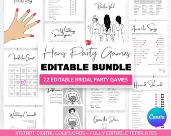 Minimalist  Style Bachelorette Party Games Bundle - Editable Bridal Shower Templates, Printable Minimalist Design