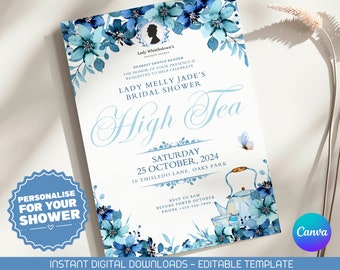 Bridgert Bridal Shower Invitation: Regency High Tea, Floral Design (Printable, Instant Download)