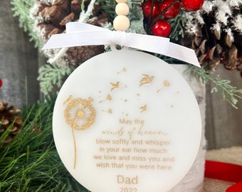 Memorial Ornament, Winds of Heaven, Personalized Christmas Ornament, Memorial Gift, Missing You, 4.5 inches in Diameter
