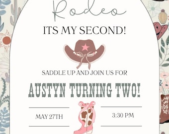 Invitación de segundo cumpleaños de rodeo, fiesta de rodeo, descarga digital, invitación de Aint My First Rodeo
