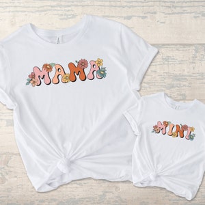 Retro floral mama mini matching tshirts, mommy and me shirts, mama mini Mother’s Day shirts, Mother’s Day gifts, mommy and me outfits