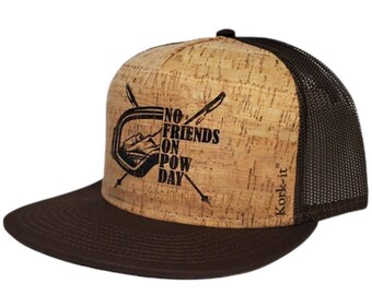 No Friends on Pow Day Cork Trucker 5 Panel Hat, Ski Snapback, Snowboarding Cap, Ski Art, Gift for Skier, Skier Gift, 5 Panel Hat,