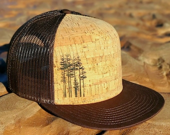 Tree Hugger Cork Engraved Trucker Hat, Snapback Hiking Cap