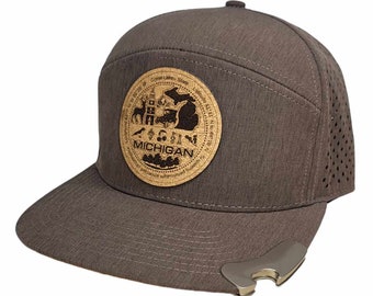 Cork Engraved US State Logo Snapback Hat, Cork Underbrim, Optional Bottle Opener