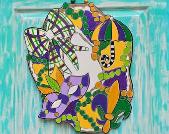 Mardi Gras Door Hanger, NOLA Fat Tuesday Decoration