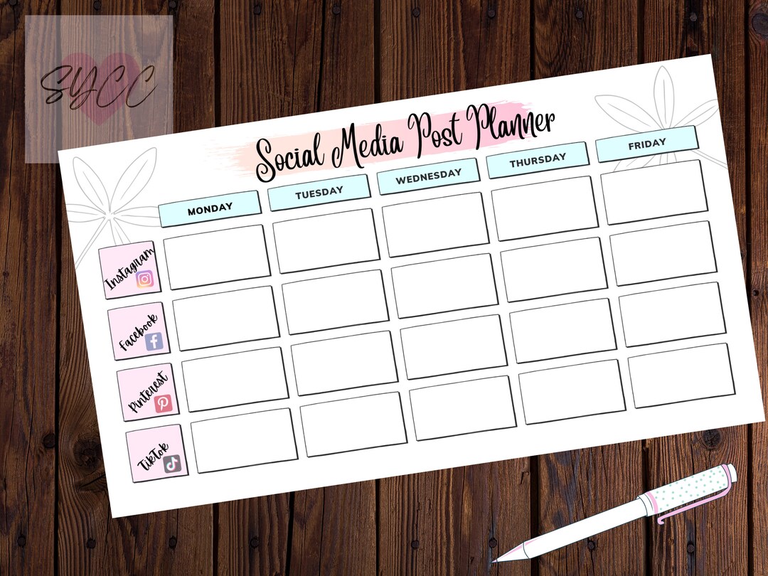 Social Media Planner Calendar PRINTABLE PDF Week Instagram Facebook ...