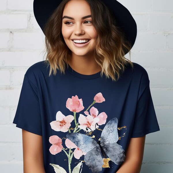 Cute springbreak shirt, womens aesthetic flower tee, spring theme shirt, butterfly and flower tshirt, botanical tee, girls trip spring break