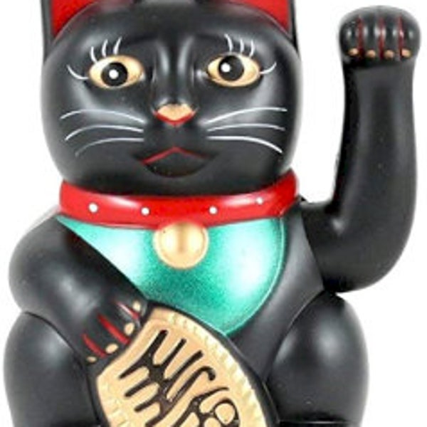 Chat Chinois Maneki Chance Argent Noir