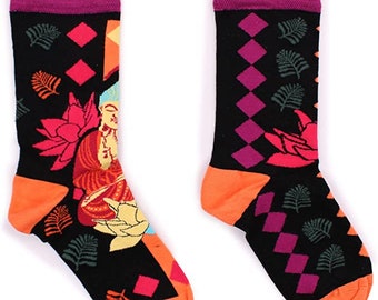 Chaussettes en bambou Bouddha rose et lotus