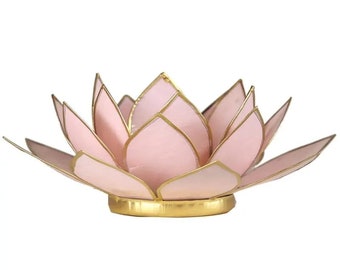 Eclairage ambiance Lotus rose pastel bord or