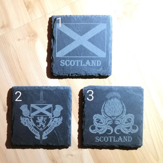 Home & Living Highland Cow Scotland Scottish Thistle flagg Coaster