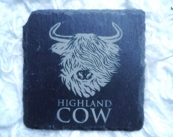 Highland Cow Schottland Schiefer Glasuntersetzer Untersetzer