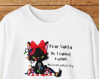 Black Cat Christmas Sweatshirt | Kitten in Stocking | Cat Lover Gift | Holiday Lights Sweatshirt Shirt | Cute Cozy Christmas Shirt