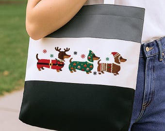 Christmas dogs tote bag, canvas everyday tote bag