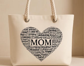 Sac fourre-tout coeur pour maman, sacs cadeaux de Noël, sac d'épicerie réutilisable, esthétique de sac fourre-tout, meilleure maman de tous les temps, sac à bandoulière, sac à provisions, anniversaire de maman