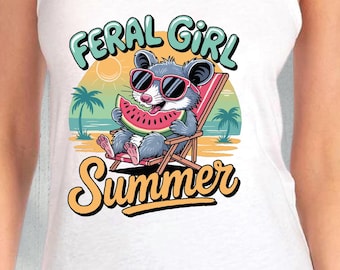 Feral girl summer shirt, funny raccoon, summer vibes, feral raccoon, adventure shirt, ocean shirt, summer beach shirt, feral girl summer