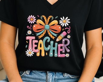 Teacher shirt, teach love inspire, teacher tour shirt, daisy shirt, reading teacher shirt, in my teacher era, appreciation gift coquette bow