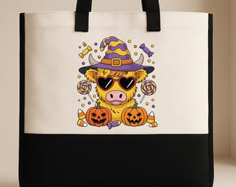 Highland cow tote bag, highland cow, highland cow tote, highland cow bag, cute animals, aesthetic tote bag, spooky season, cotton canvas