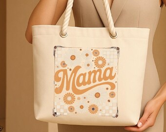 Floral mama tote bag, aesthetic tote bag, reusable grocery bag, shopping bag, women's day, beach tote bag, everyday bag, mom birthday gift