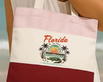 Florida Tote Bag, Summer Tote Bag, Travel Gift for Mom, Florida Beach bag, Birthday Gift For Her Florida State Book Bag Three Color Tote Bag