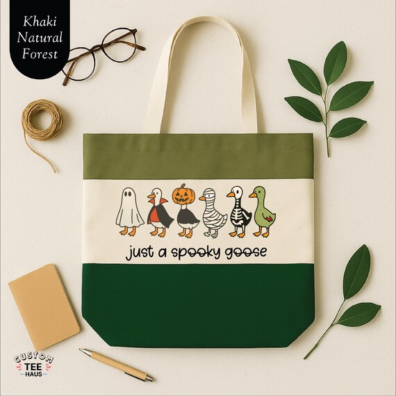 Just a spooky goose tote bag, spooky tote bag, goose tote bag, spooky season, cute tote bag, tote bag aesthetic, fall tote bag, goose bumps