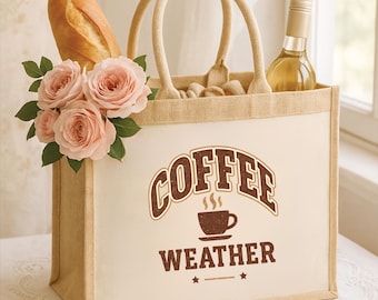 Personalized Jute Tote Bag, Coffee Lover Gift