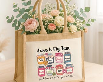 Jesus is my jam tote bag, bible bag, jesus gift, tote handbag, shopping bag, fun tote bag, bible verse, canvas tote, adult baptism gift
