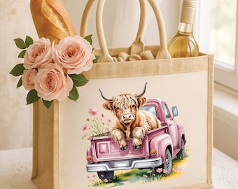 Highland cow tote, highland cow jute bag, highland cow gifts, cute highland cow, baby highland cow, aesthetic tote bag, reusable grocery bag