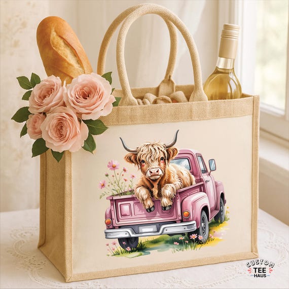 Highland cow tote, highland cow jute bag, highland cow gifts, cute highland cow, baby highland cow, aesthetic tote bag, reusable grocery bag