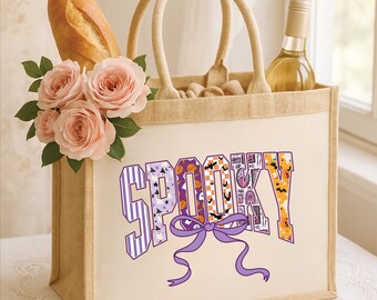 Spooky jute tote bag, spooky tote, spooky bag, spooky season, spooky vibes, best spooky, spooky tote bags, cute spooky tote bag, canvas tote
