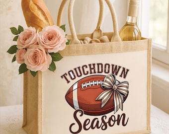 Touchdown season jute tote bag, football season, canvas tote bag, reuseable tote bag, football tote, touch down season, sports mom tote bag