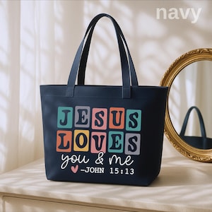 Jesus loves you and me zippered tote bag, he has risen, aesthetic tote bag, tote bag aesthetic, Jesus gift, Christian tote bag, Jesus saves