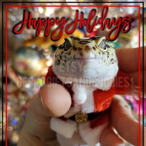 Biglietto di auguri di Natale con Babbo Natale: perfetto per gli amanti dei gechi leopardini e dei rettili!