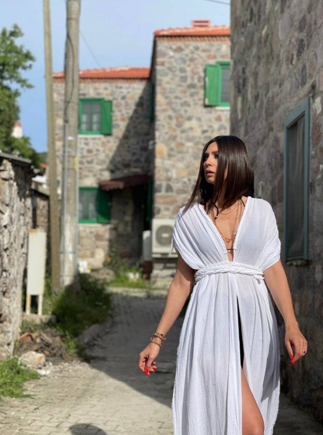 Greek Goddess Kimono Long Organic Cotton Kimono Dress Slit Etsy