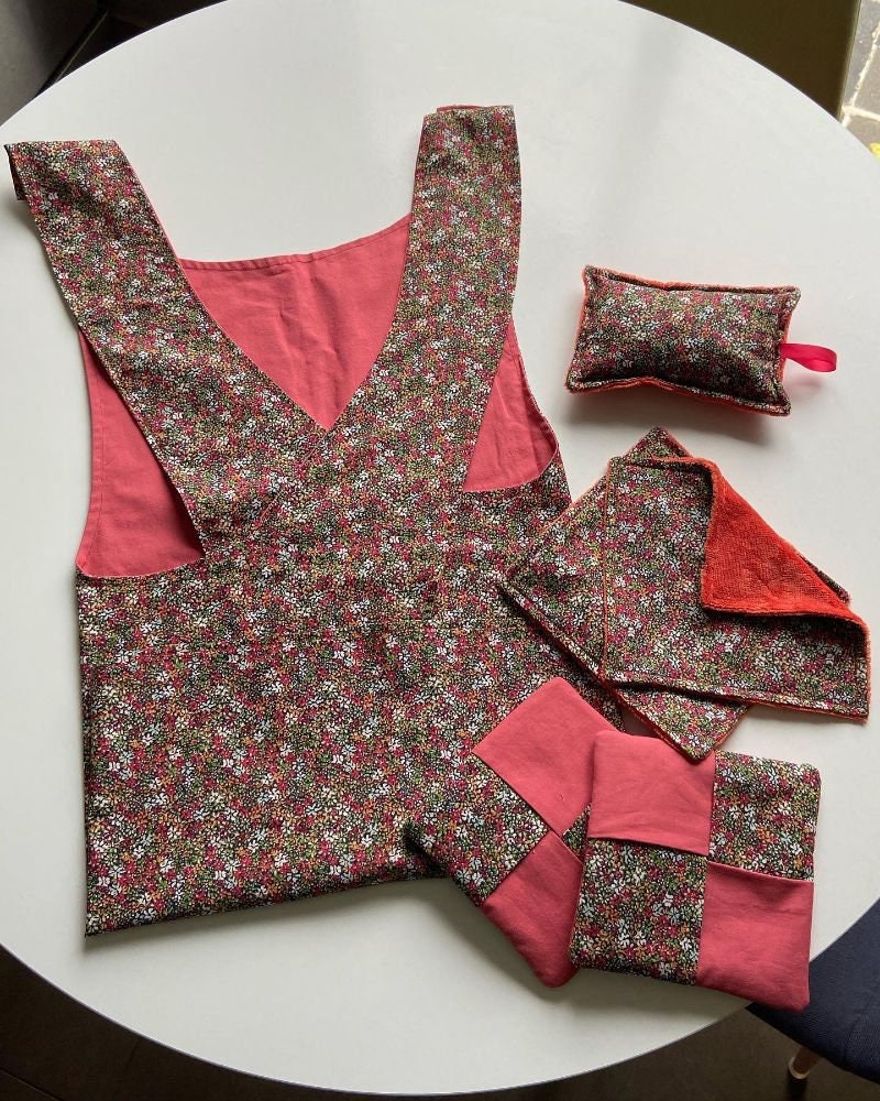 Ensemble de Cuisine Zéro Déchet, Tablier Japonais, Maniques, Essuie-Tout, Éponge Réutilisable