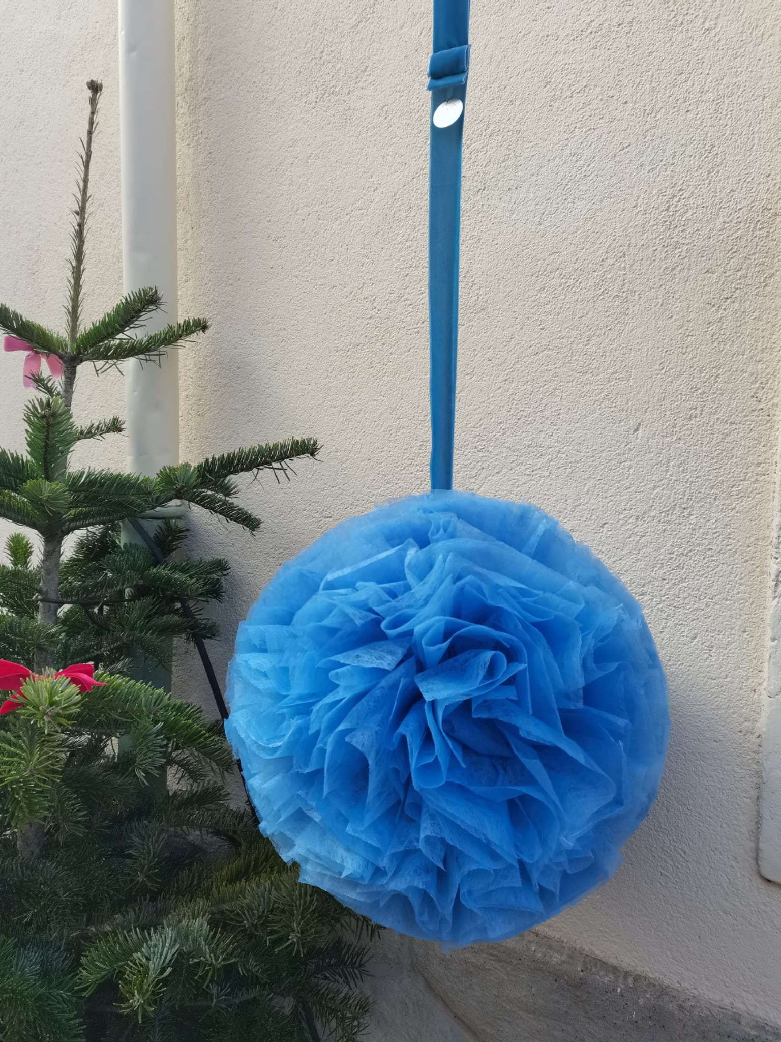 Pompon Grand Format en Tissu L Bleu Moyen Numéroté