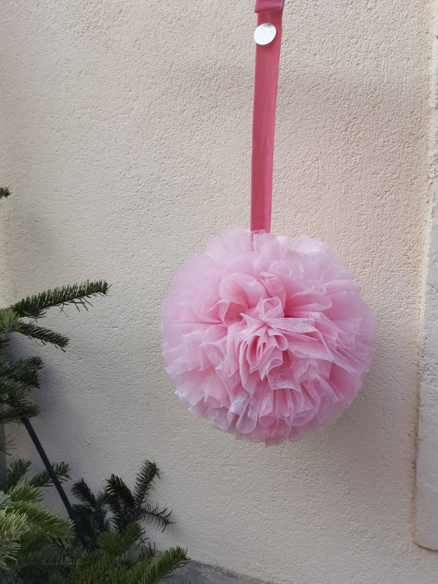 Pompon Grand Format en Tissu L Rose Pâle Numéroté