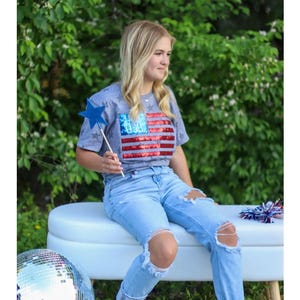 America Flag Star short sleeve Shirt ,4th of July Shirt, America Shirt, Women’s Shirt, Patriotic shirt, Girl Gift, Patriotic Apparel, USA image 2