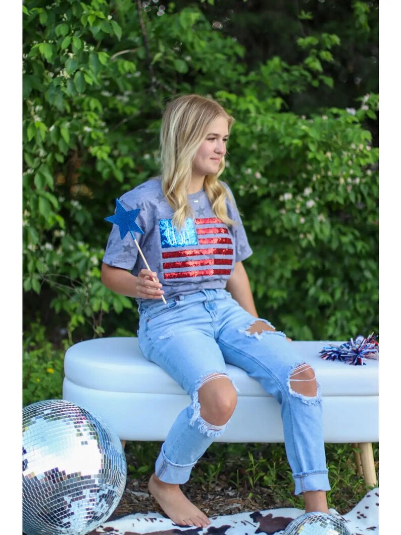 America Flag Star short sleeve Shirt ,4th of July Shirt, America Shirt, Women’s Shirt, Patriotic shirt, Girl Gift, Patriotic Apparel, USA image 2
