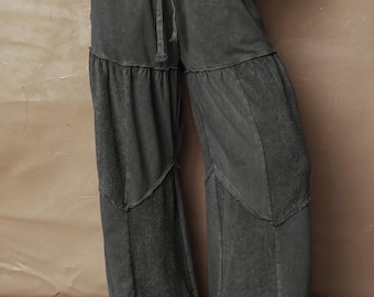 Pantalones anchos con lavado mineral, pantalones bonitos para mujer, ropa para mujer, pantalones cómodos para mujer, pantalones anchos, pantalones bohemios para mujer.