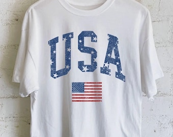 USA Graphic Long Crop Top, Usa Graphic, USA t-shirt, Women Apparel, Summer Apparel, USA crop tee, Graphic Tee Crop, patriotic apparel, Usa