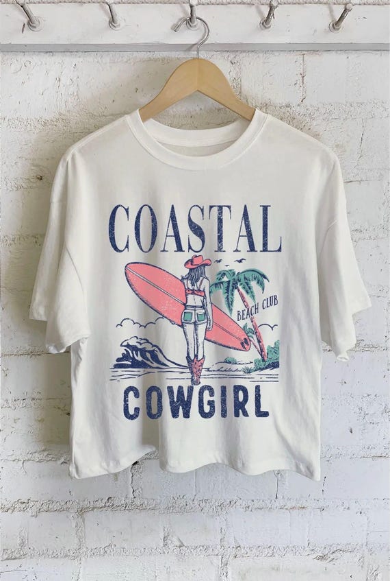 Coastal Cowgirl Graphic Long Crop Top, Coastal Cowgirl Graphic, Coastal Cowgirl shirt, Women Apparel, Summer Apparel, Graphic Tee Crop