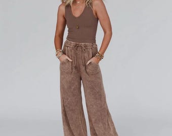 Pantalones bohemios vintage de pierna ancha para mujer, pantalones bohemios bonitos, pantalones bohemios marrones, pantalones bohemios cómodos, pantalones cómodos para mujer, pantalones bohemios de pierna ancha, pantalones para mujer